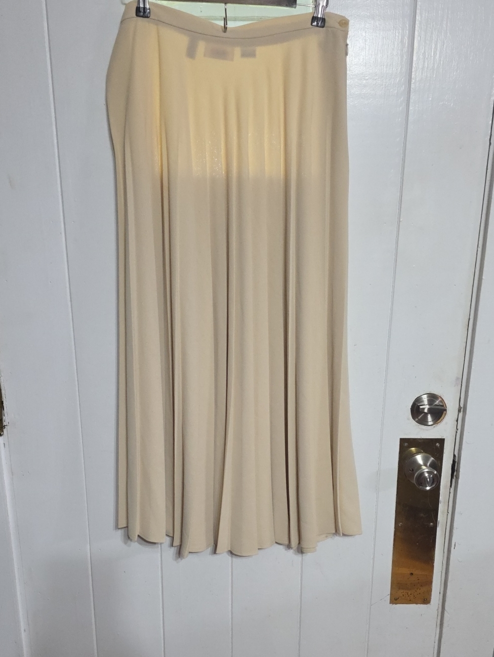Talbots Women's Pleated Maxi Skirt Light Tan Cream Side Zip USA Sz 16 EUC